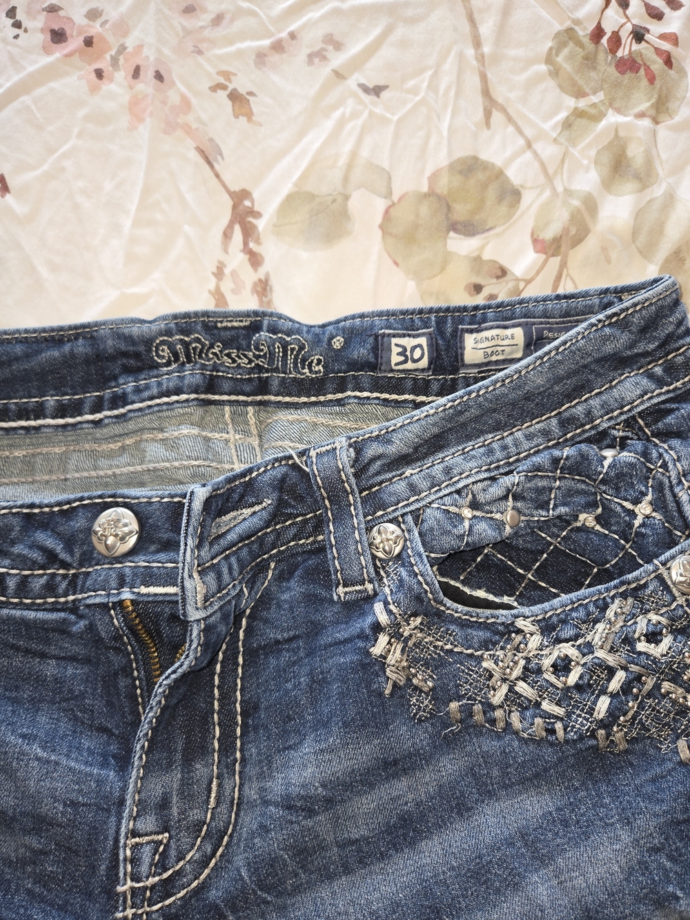 Miss Me Blue Embroidered & Studded Boot Cut Jeans